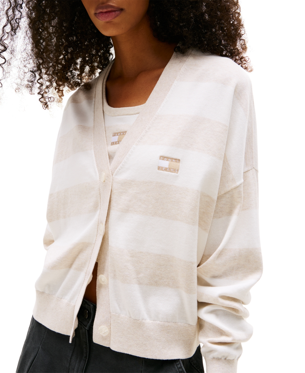 Tommy Jeans Women's Cotton Relaxed-fit Striped Cardigan In Brown