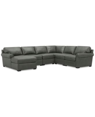 Radley Roll Arm 132" 6-Pc. Leather Square Corner Chaise Sectional