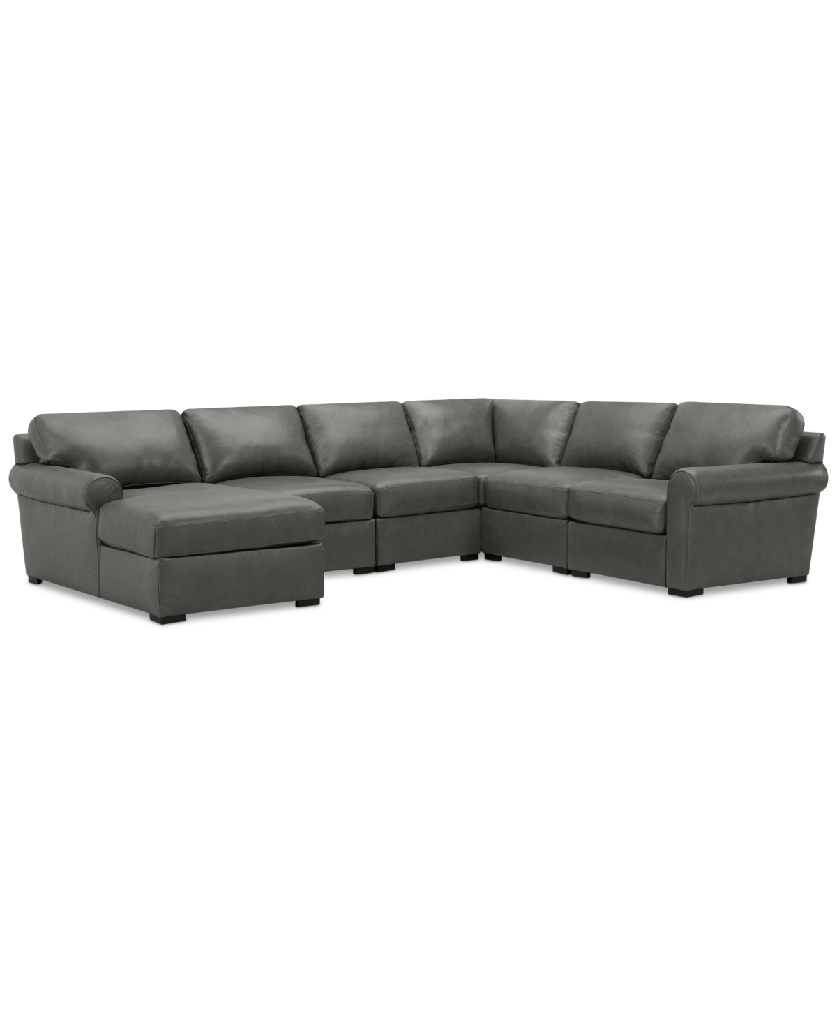 MACY'S RADLEY ROLL ARM 132" 6-PC. LEATHER SQUARE CORNER CHAISE SECTIONAL, EXCLUSIVELY AT MACY'S 