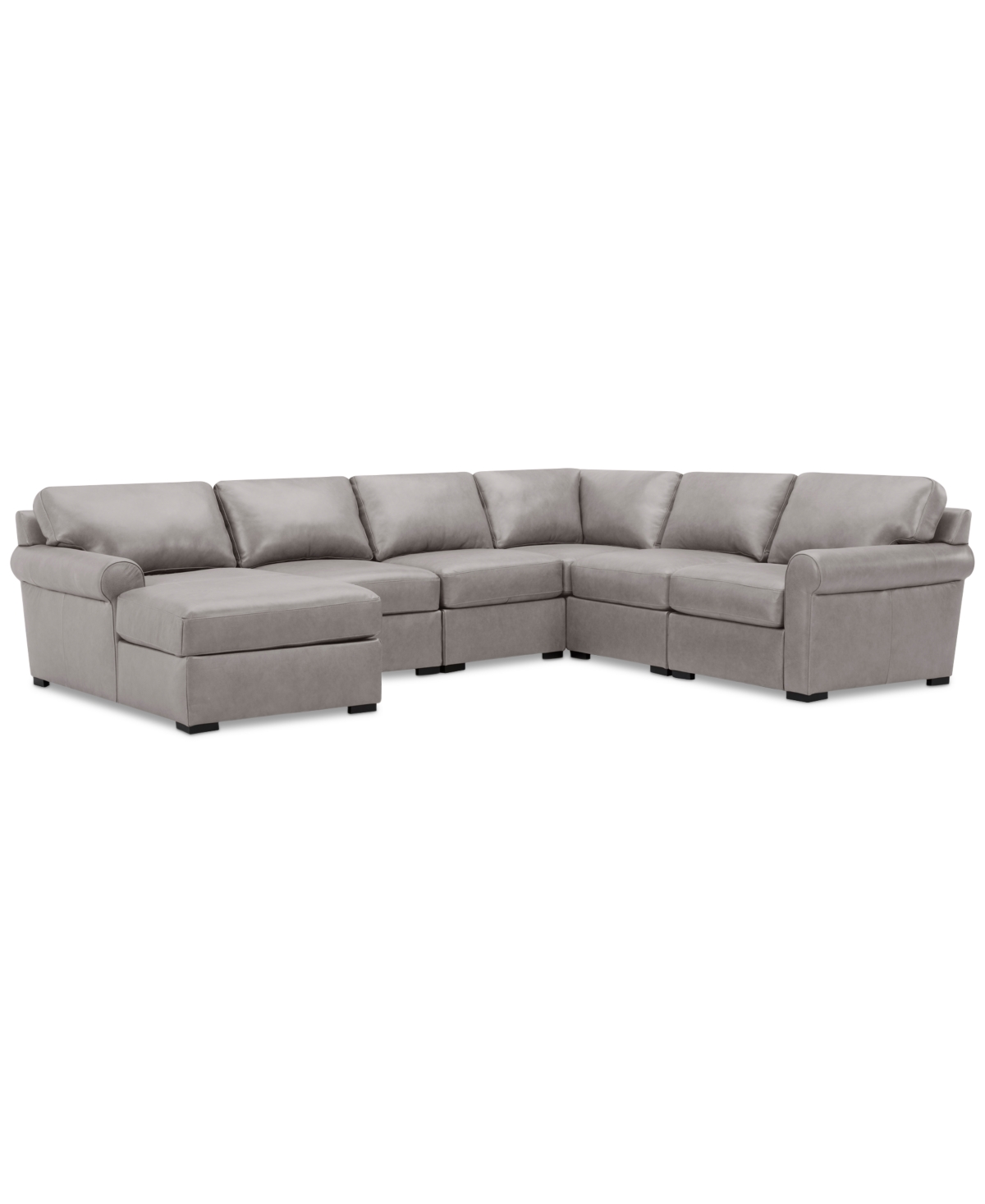 Macy's Radley Roll Arm 132" 6-pc. Leather Square Corner Chaise Sectional, Exclusively At