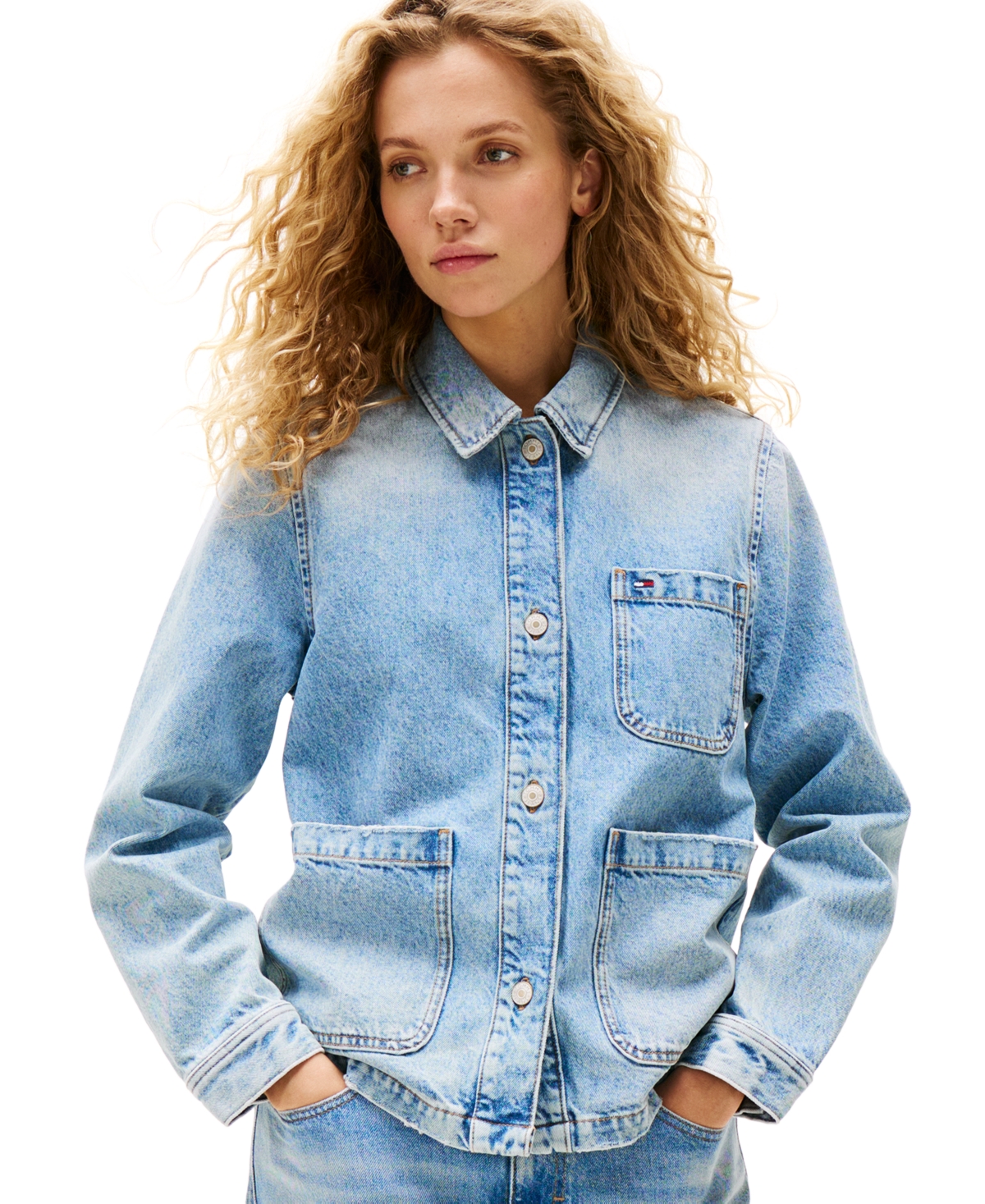 Tommy Jeans Women's Cotton Faded-denim Trucker Jacket In Blue