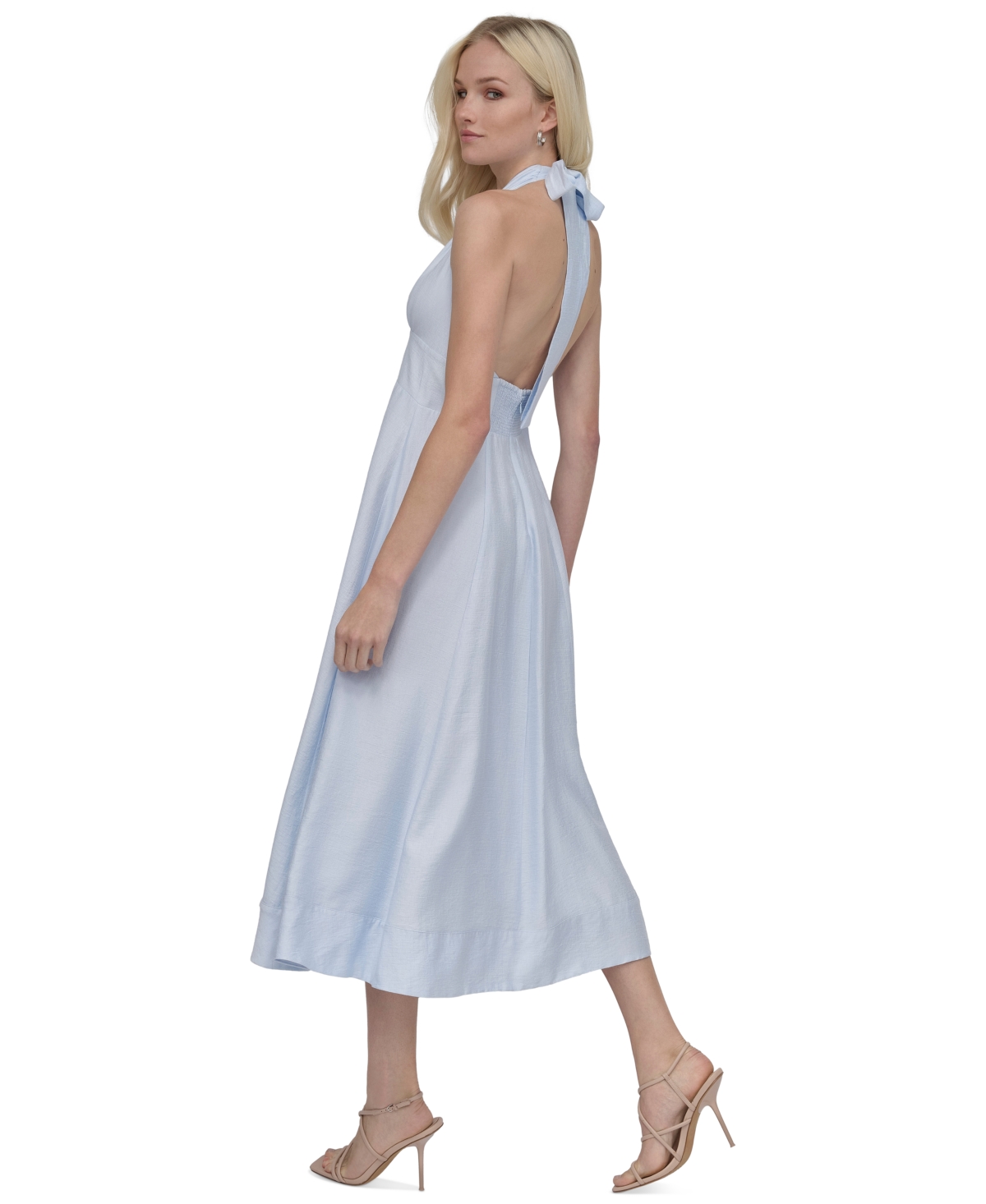 DKNY WOMEN'S HALTER V-NECK TIE-BACK MIDI DRESS 