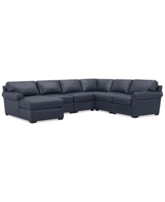 Radley Roll Arm 132" 6-Pc. Leather Square Corner Chaise Sectional