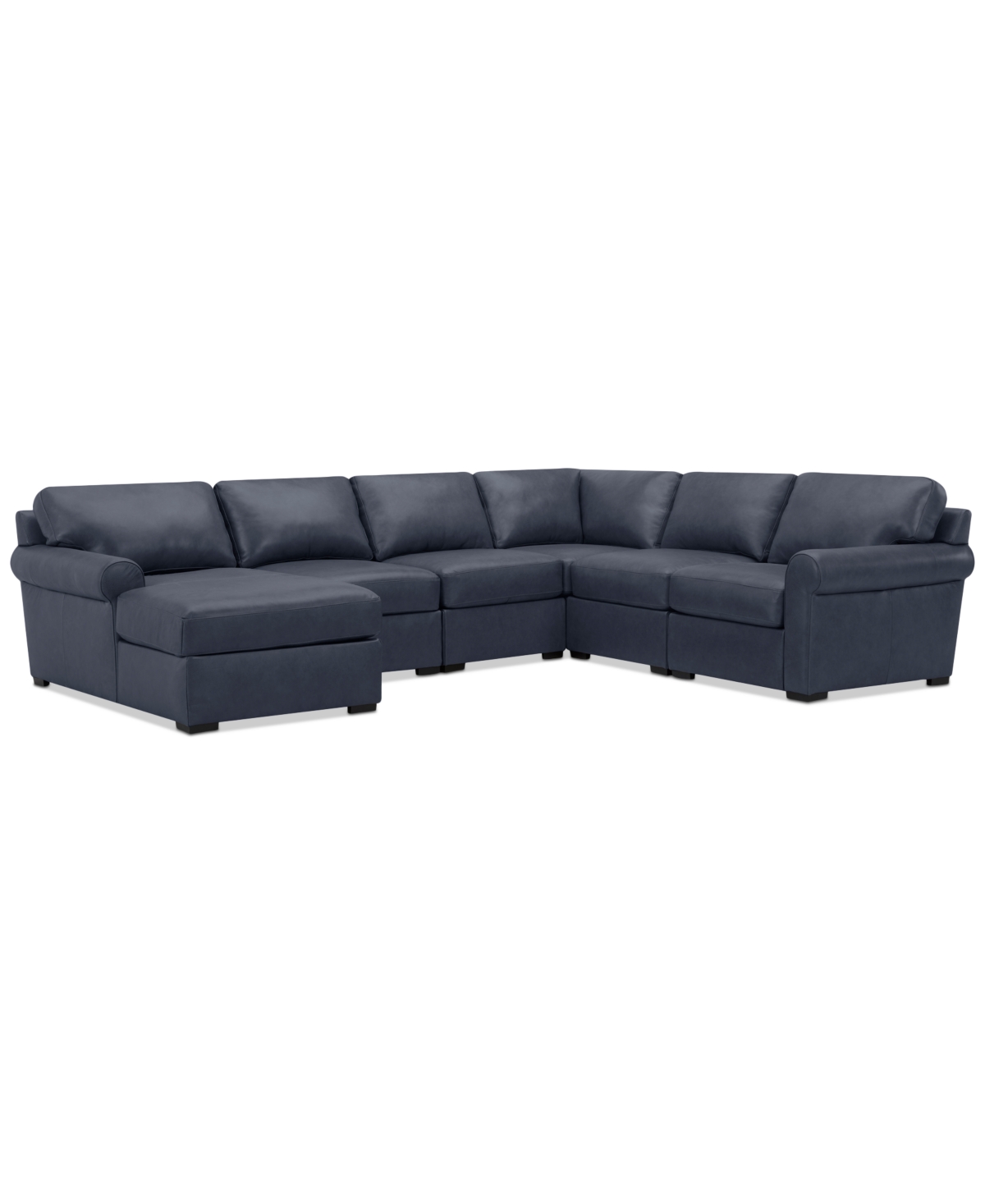 Macy's Radley Roll Arm 132" 6-pc. Leather Square Corner Chaise Sectional, Exclusively At
