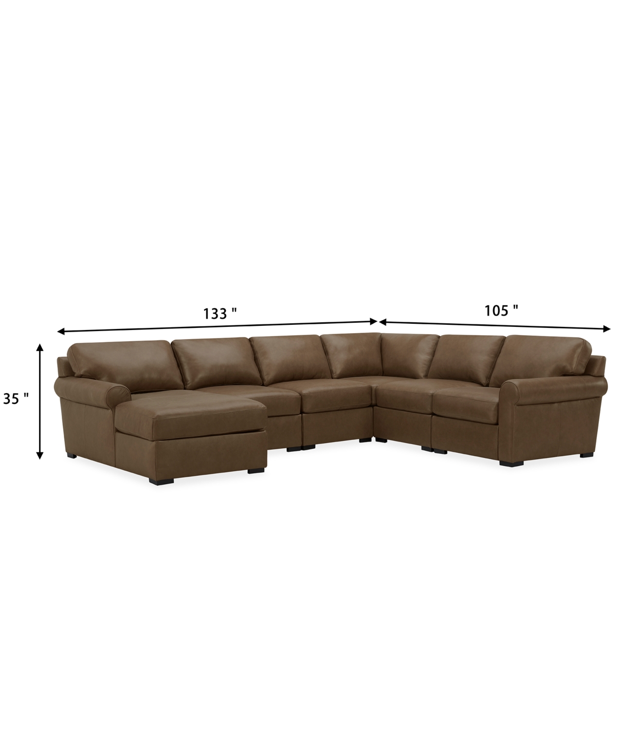 Macy's Radley Roll Arm 132" 6-pc. Leather Square Corner Chaise Sectional, Exclusively At
