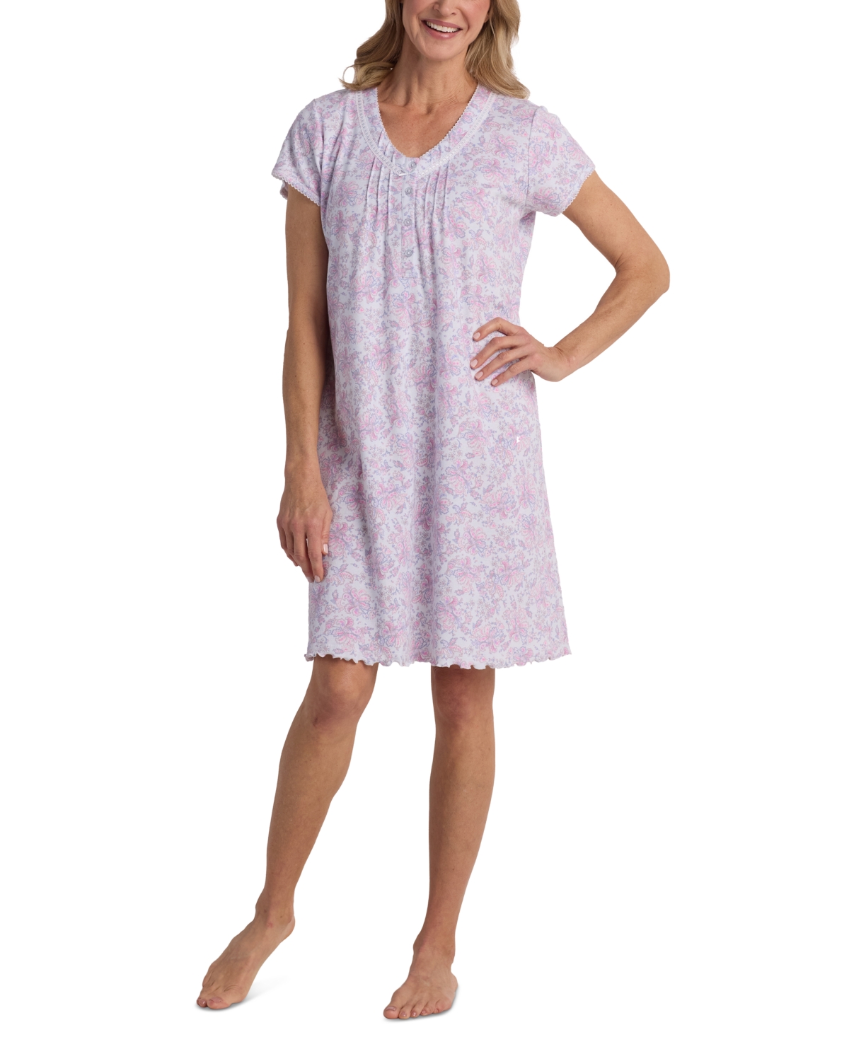 Miss Elaine Women's Cap-sleeve Floral Nightgown In Pink