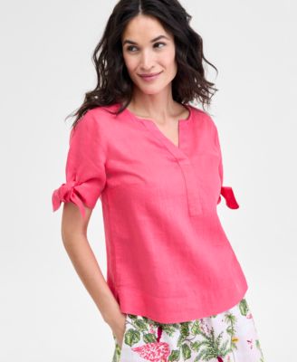 Charter Club - Petite Linen Split-Neck Top