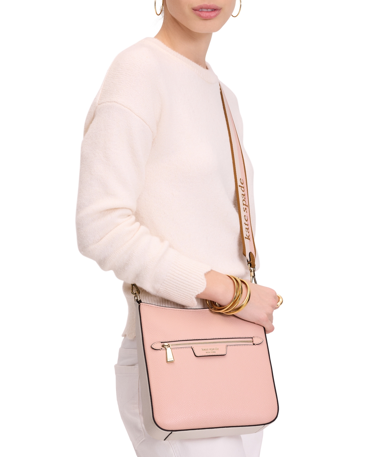 Kate Spade Hudson Colorblocked Pebbled Leather Small Messenger Crossbody In Rose Smoke Multi