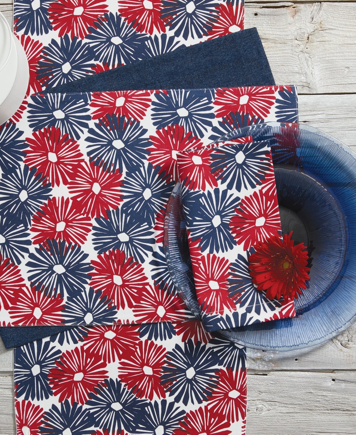 Tableau American Splash Table Runner, 72" X 14" In Red,white,blue