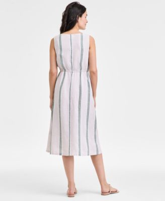 Women's 100% Linen Striped Midi Dress, Exclusively at Macy's 