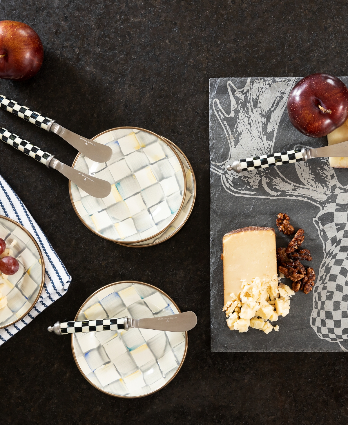 Mackenzie-childs Courtly Check Supper Club Spreaders, Set Of 4 In Black,white