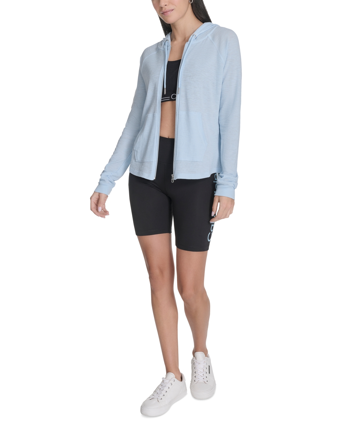 Shop Calvin Klein Performance Ruched-sleeve Zip Hoodie