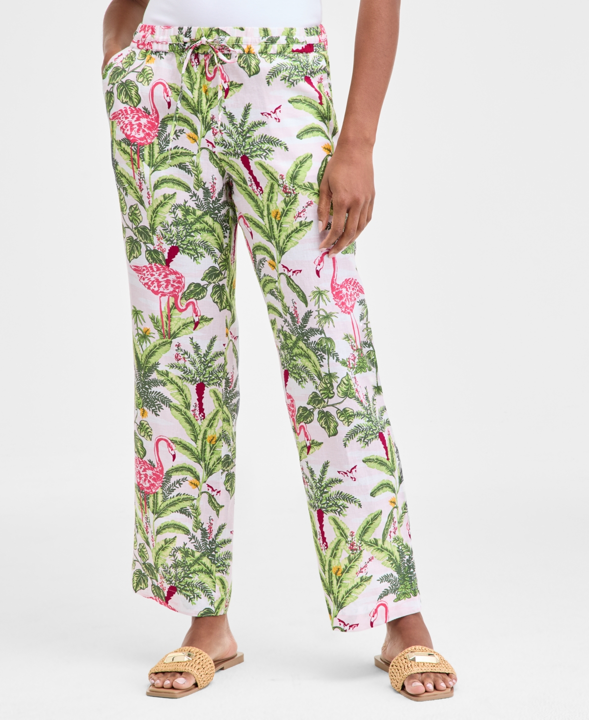 CHARTER CLUB WOMEN'S 100% LINEN PULL-ON PALM PANTS, EXCLUSIVELY AT MACY'S 