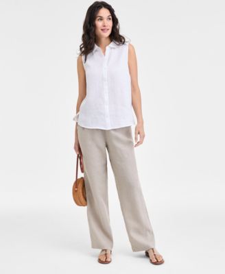 Women's 100% Linen Sleeveless Button-Front Shirt