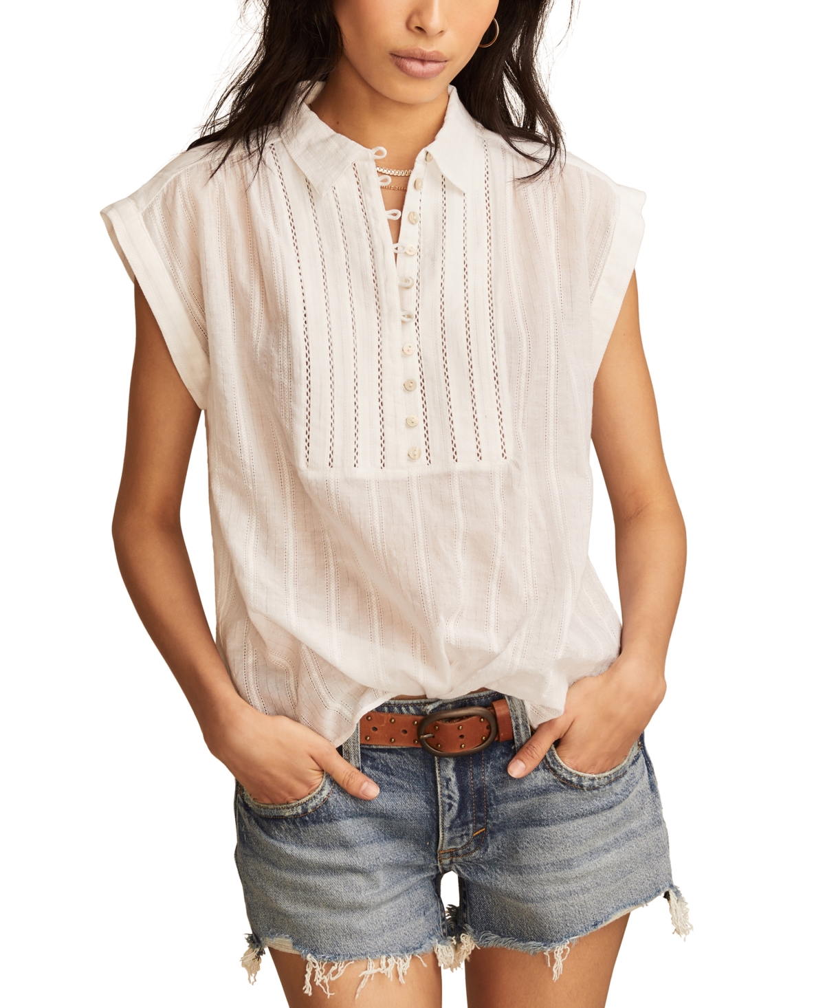 Lucky Brand Women's Button-Front Short-Sleeve Top