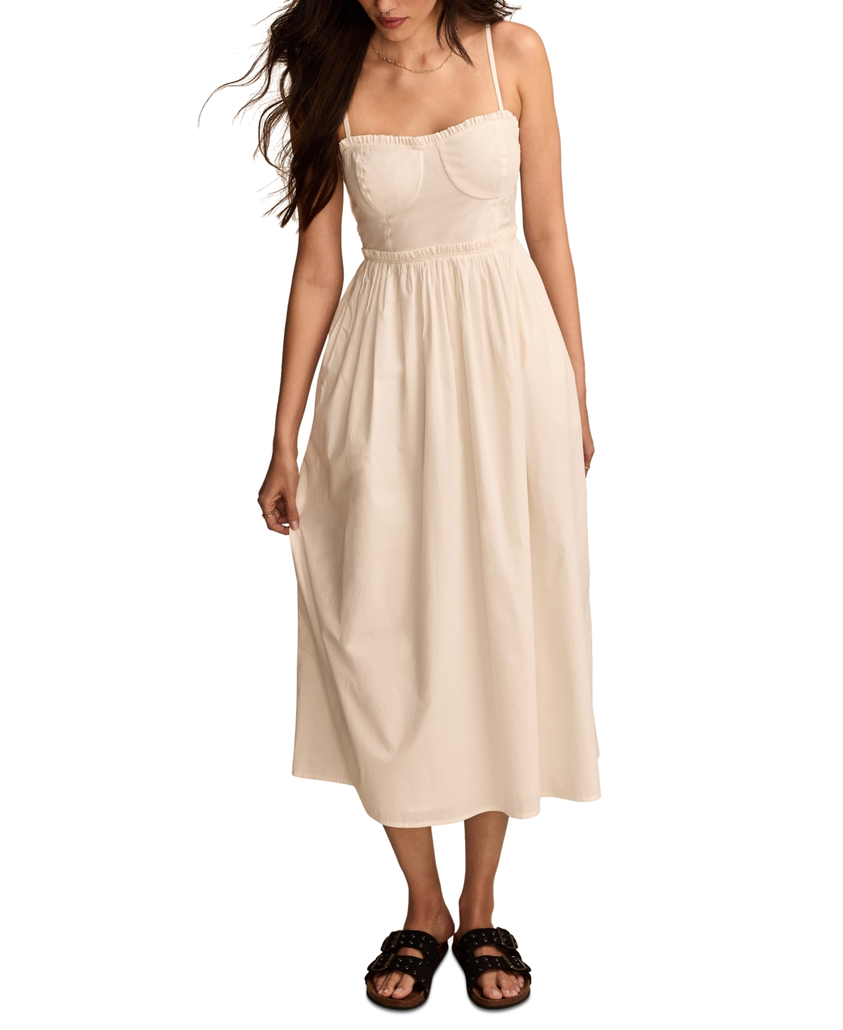 Women's Empire Corset Poplin Midi Dress - Bright White