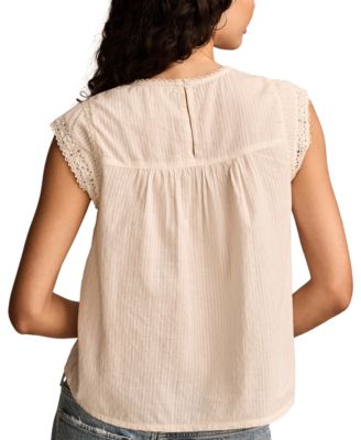 売れ筋商品|||ラッキーブランド カットソー トップス レディース Women's Lace-Neck Pintuck Cotton Top Tofu Lucky Brand Women's Lace-Neck Pintuck Cotton Top - Macy's