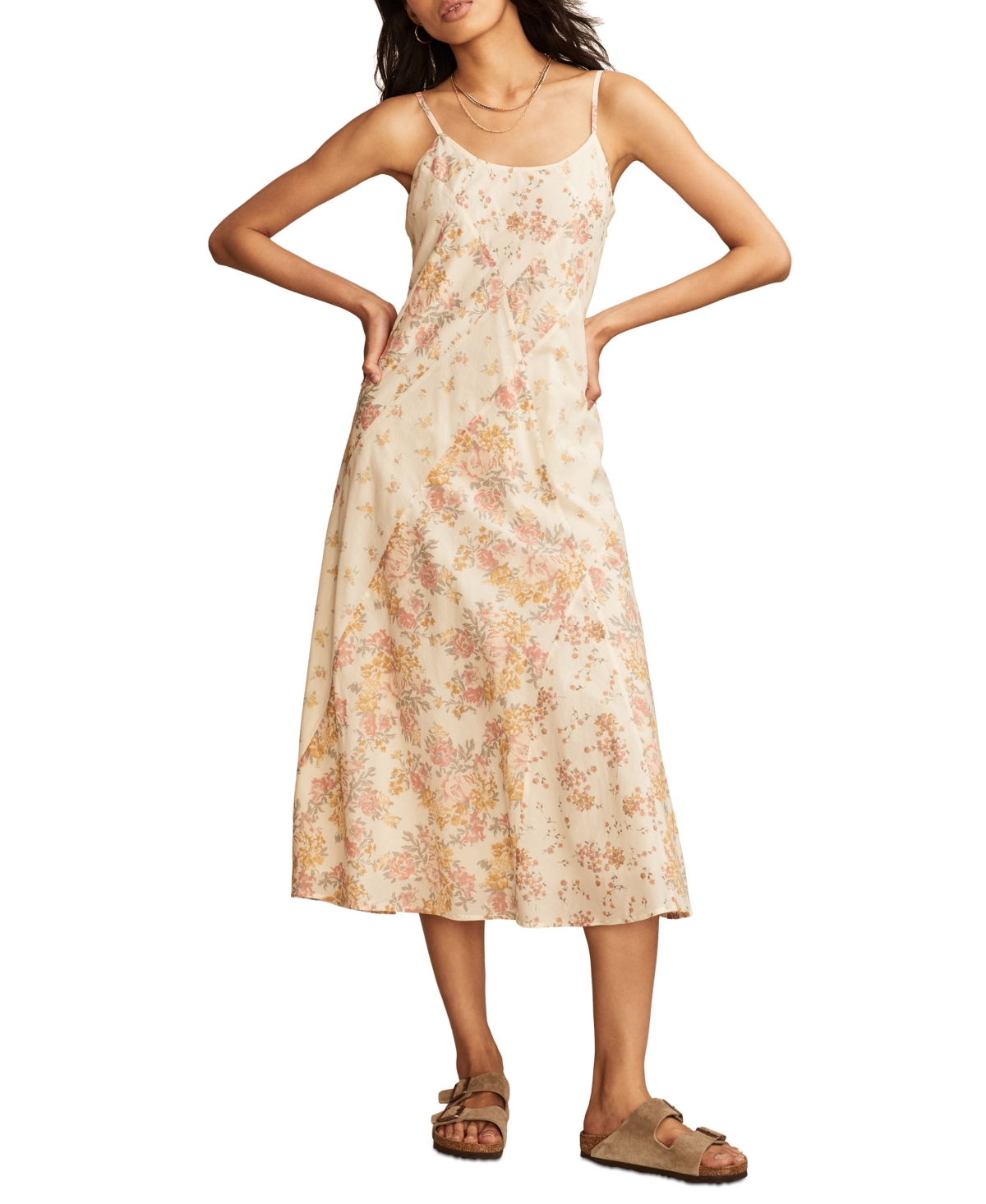 LUCKY BRAND WOMEN'S PATCHWORK PRINT MIDI SLIP DRESS 