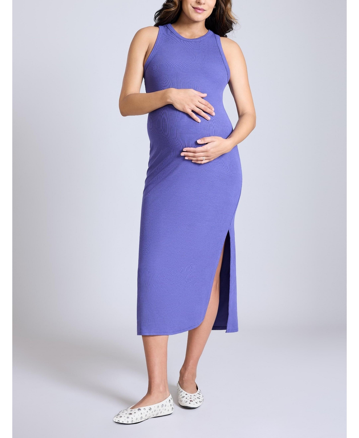 Maternity Crew Neck Sleeveless Racerback Midi Dress - Motherhood - Lilac chiffon