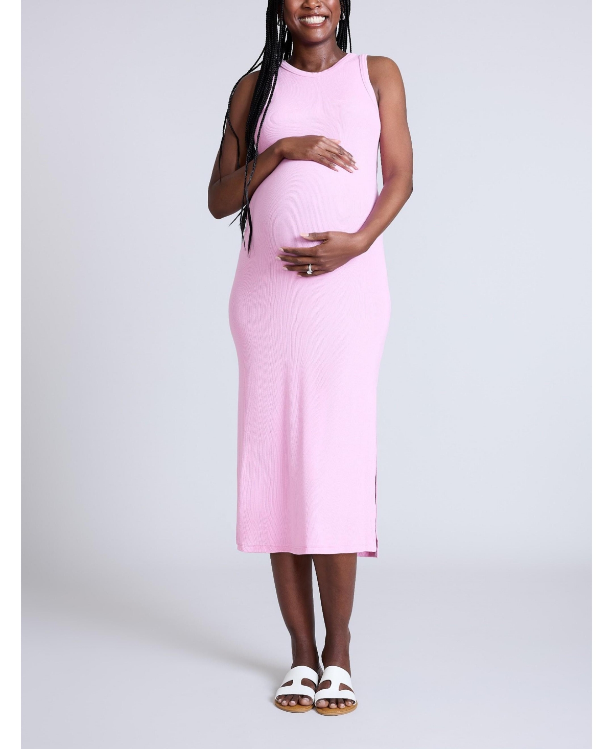 Maternity Crew Neck Sleeveless Racerback Midi Dress - Motherhood - Lilac chiffon