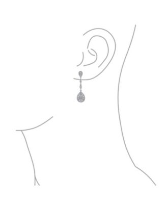 Art Deco CZ Teardrop Dangle Chandelier Earrings in Plate