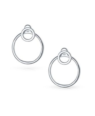 Minimalist Geometric Hoop Huggie Earrings Sterling Silver 1.75 Inch Diameter