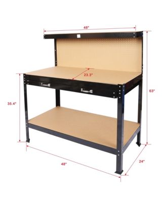 Steel Workbench Tool Storage Work Bench Workshop Tools Table W/Drawer and Peg Board 63"