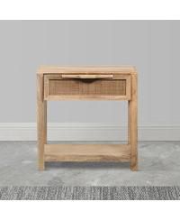 Rattan Front Drawer Side Table – Mango Wood with Open Shelf