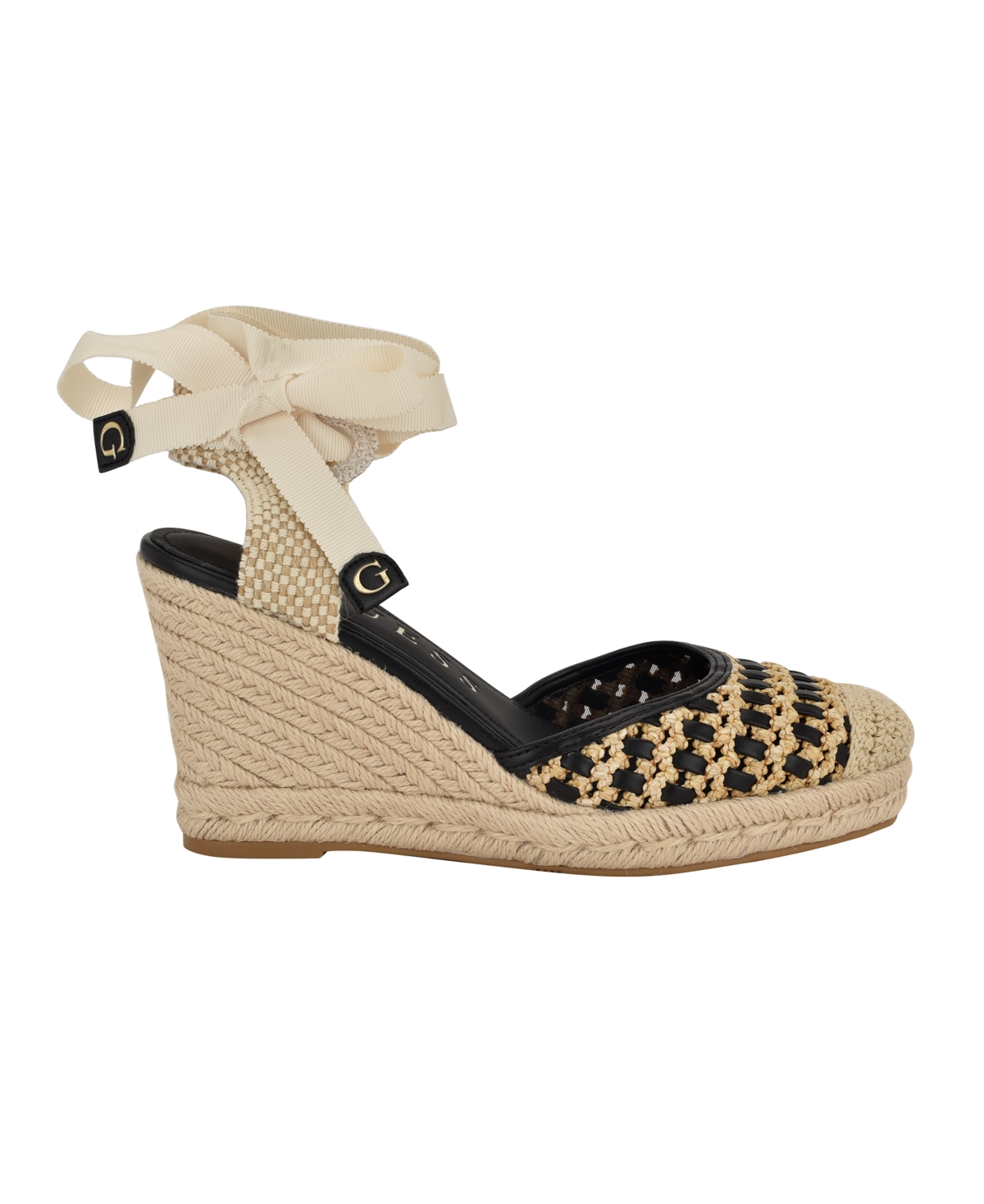 Guess Women's Cylenam Ankle Wrap Espadrille Wedge Sandals In Black,light Natural
