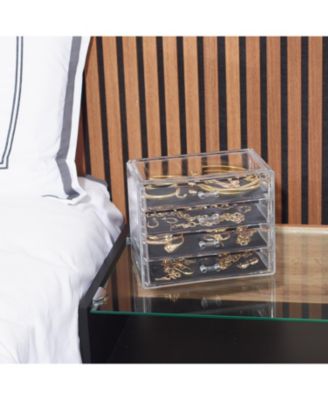 Acrylic Makeup and Jewelry Organizer—4 Drawers, Clear Accessory Organizer with Dustproof Drawers, Durable and Lightweight
