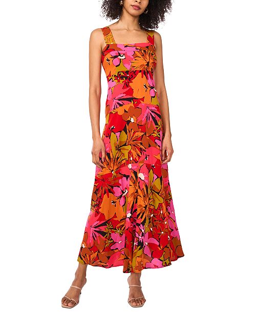 alfani Vince Camuto Women's Floral Square-Neck Smocked-Back Sleeveless Maxi Dress Women's Fashion Shoes & Accessories