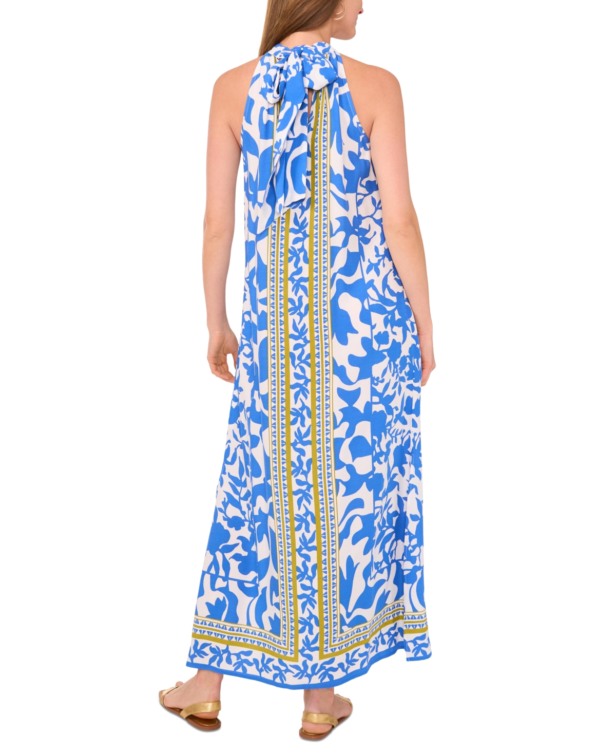 Shop Vince Camuto Women's Border-print Sleeveless Halter Maxi Dress In True Blue