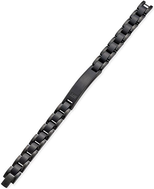 alfani Macy's Men's Black Diamond Accent Link ID Bracelet in Black IP-Plated Stainless Steel Jewelry & Watches