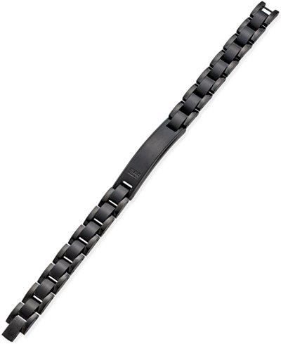 Men's Black Diamond Accent Link Bracelet in Black IP-Plated Stainless Steel