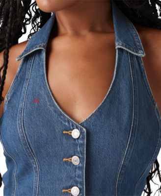 Women's Bria Cotton Denim Corset Cropped Top