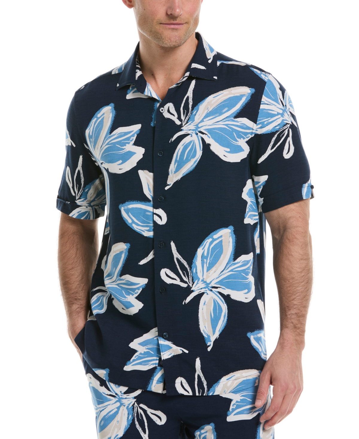 Men's All-Over Tropical Print Short-Sleeve Button-Down Shirt - Dress Blues