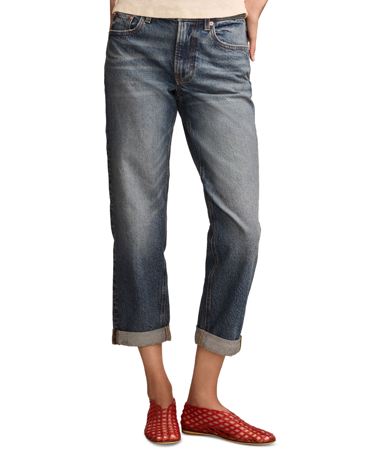LUCKY BRAND WOMEN'S MID RISE BOY CUFFED JEANS 
