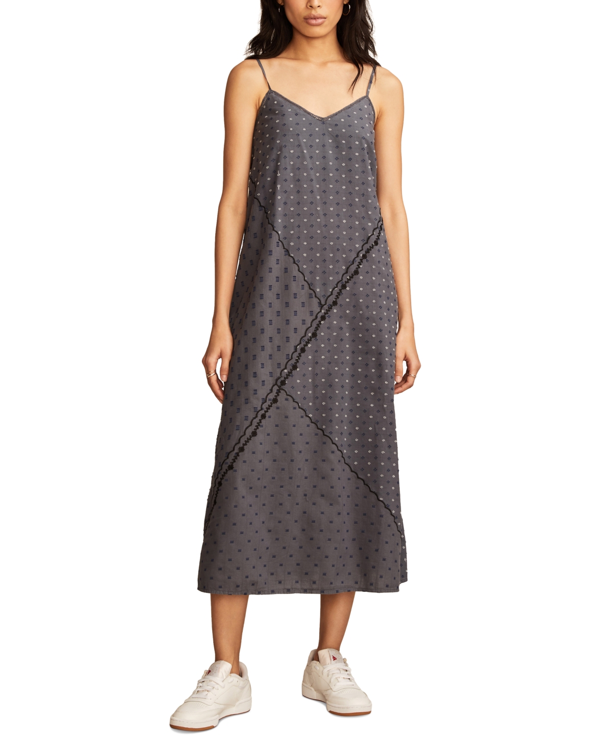 Lucky Brand Women's Textured Patchwork Dress In Black