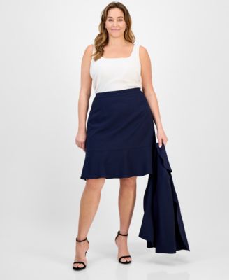 Plus Size Tulip Collar Jacket & Tiered 2 Piece Skirt Suit