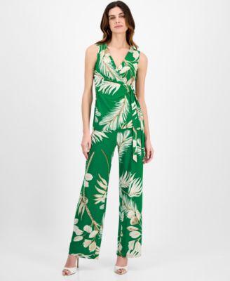 Anne Klein Womens Printed Sleeveless Printed Wrap Blouse Pull On Wide Leg Pants