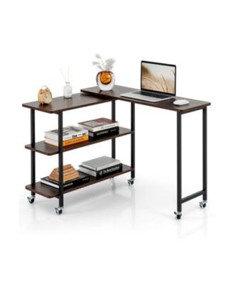 360° Rotating Sofa Side Table with 2-Tier Storage Shelves