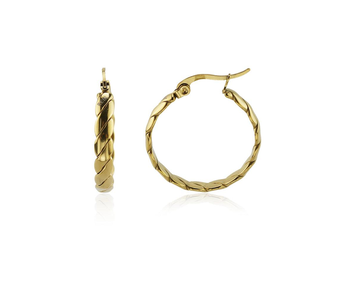 Stainless Steel Braid-Texture Hoop Earring - Gold