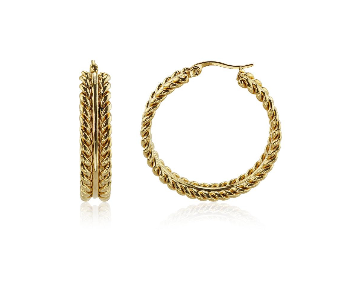 Stainless Steel Large Twisted Texture Hoop Earrings - Gold
