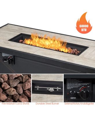 5PCS Patio Rattan Furniture Set Fire Pit Table w/ Cover Storage Cushion