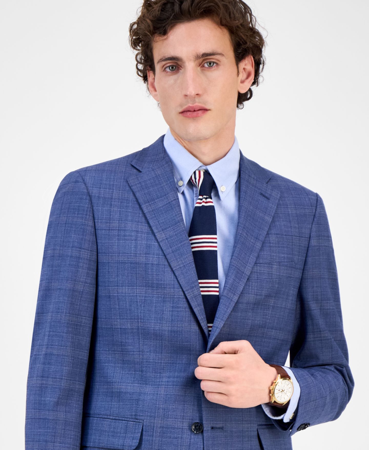 Мужские куртки Tommy Hilfiger Modern-Fit Wool TH-Flex Stretch Suit Separates, цвет: Синий ржавый клетчатый — фото 7