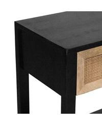 Mango Wood Side Table – Rattan Drawer & Open Shelf Storage