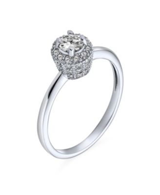 Classic Cubic Zirconia CZ Halo Round Solitaire Promise Ring Sterling Silver Thin 2MM Plain Band