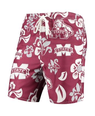 Men's Maroon Mississippi State Bulldogs Floral Volley Logo Swim Trunks