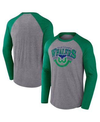 Fanatics - Men's Heather Gray/Heather Green Hartford Whalers Vintage Hockey Goal Crease Raglan Tri-Blend Long Sleeve T-Shirt
