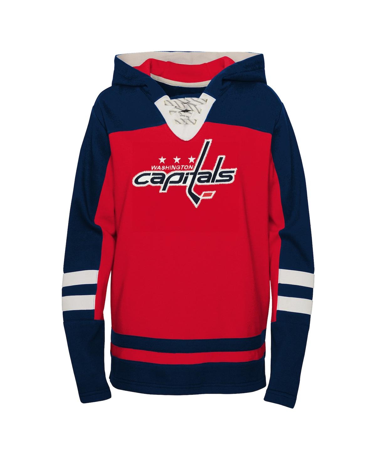 Shop Outerstuff Big Boys And Girls Red Washington Capitals Revisited Lace-up V-neck Pullover Hoodie